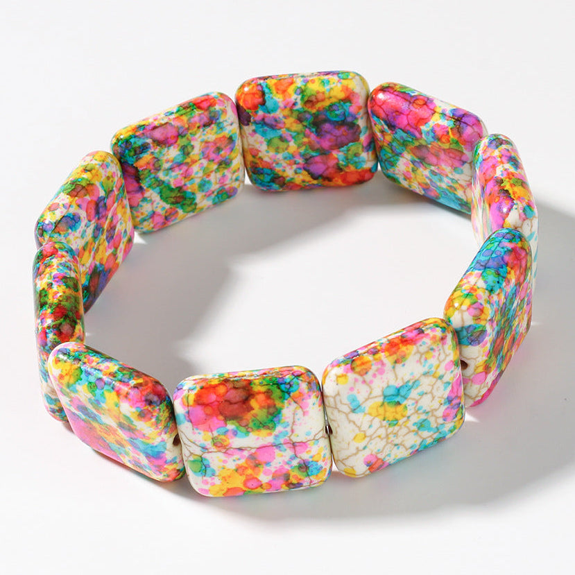 Square Natural Stone Hand-Strung Colorful Bracelet Beach Vacation Bohemian Bracelet Turquoise