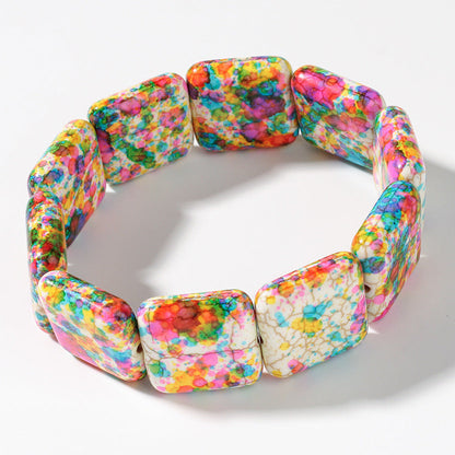 Square Natural Stone Hand-Strung Colorful Bracelet Beach Vacation Bohemian Bracelet Turquoise