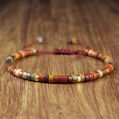 Adjustable Handmade Woven Bracelet Natural Stone Bohemian Colorful Aventurine Purple Braided Bracelet