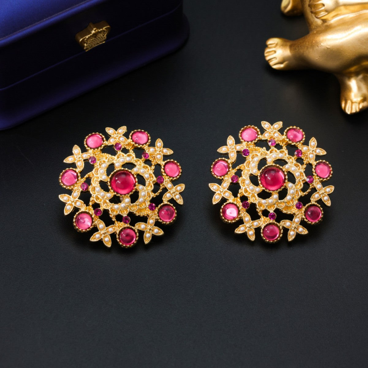 Pink Crystal Radiance: Vintage Round Hollow Earrings | iBrilliance Pink Crystal