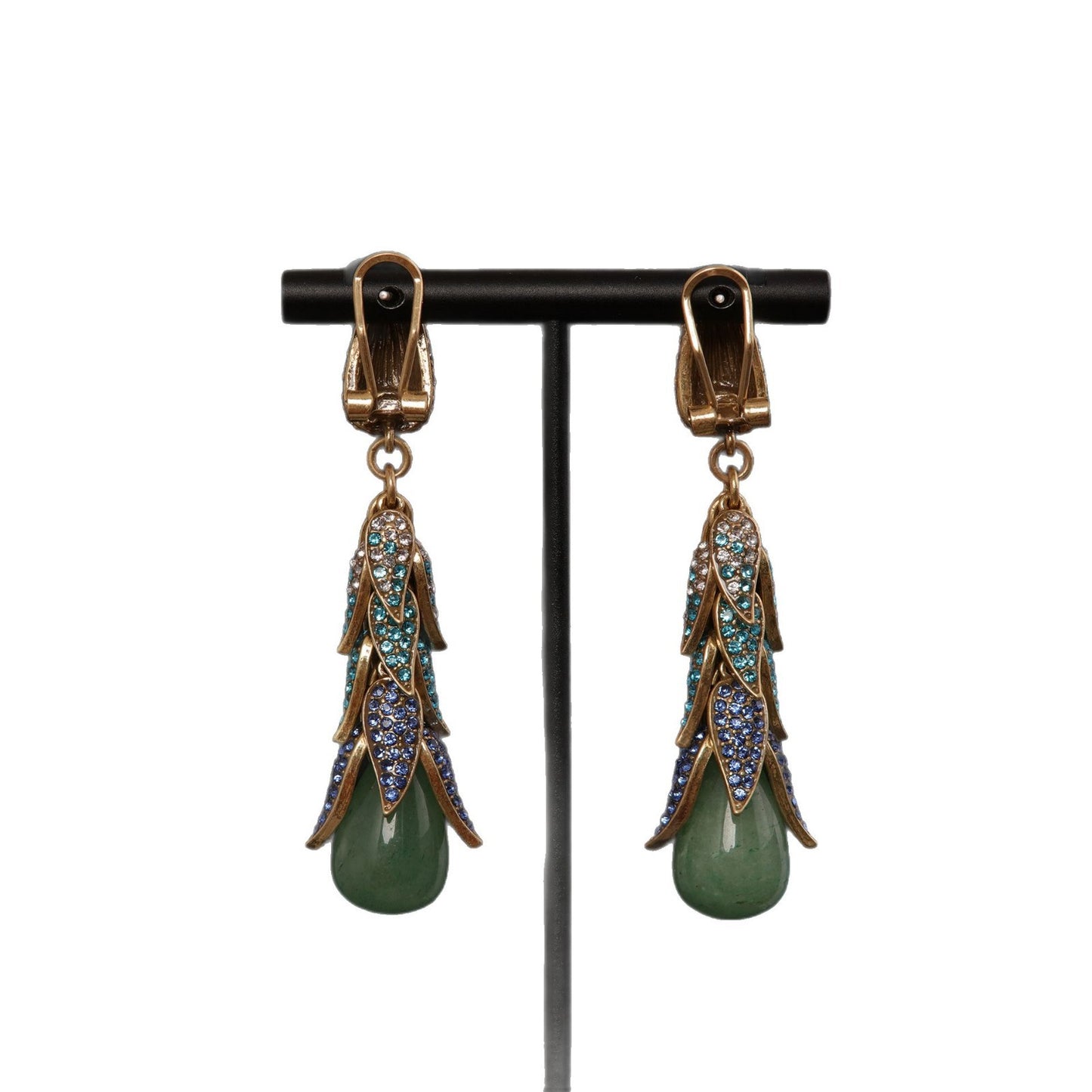 Green Natural Stone Vintage Earrings - Gilded Leaf Elegance | iBrilliance