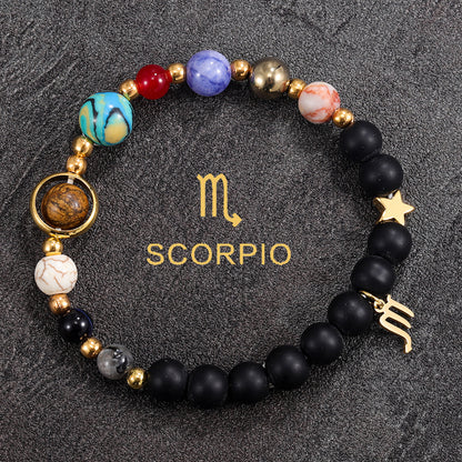 Twelve Constellations Bracelet Beaded Natural Stone Bracelet Universe Space Eight Planets Stone Picture Stone