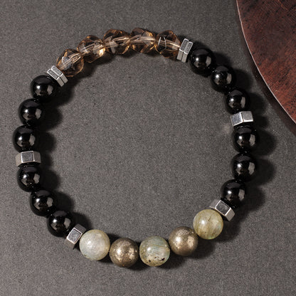 Natural Stone Bracelet Yellow Iron Ore Faceted Smoky Quartz Yellow Iron Ore Tea Crystal Sports Men's Beaded Bracelet