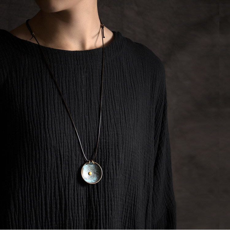 Oxidised Brass Circle Pendant | Necklace NK08
