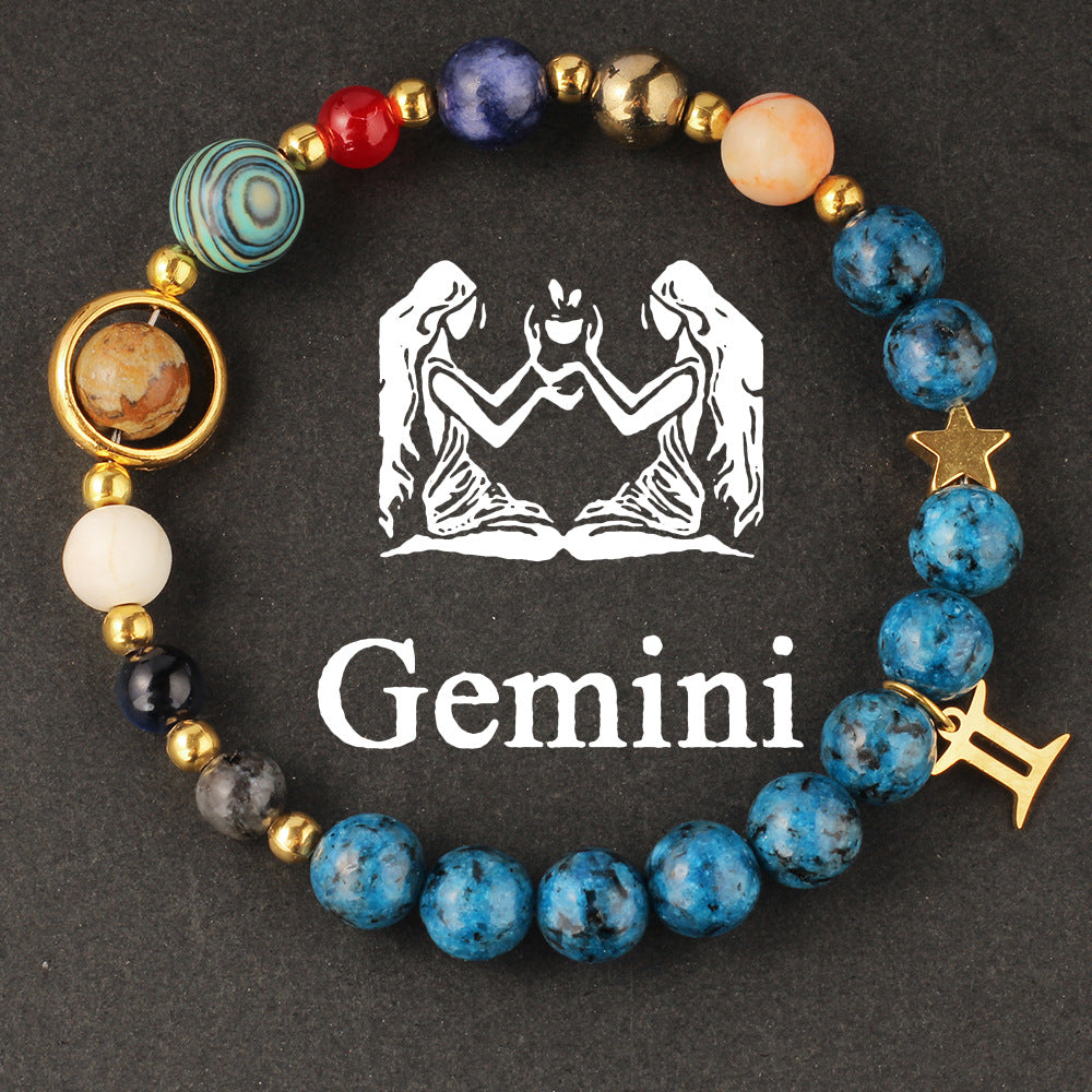 Twelve Constellations Bracelet Beaded Natural Stone Bracelet Universe Space Eight Planets Stone Picture Stone