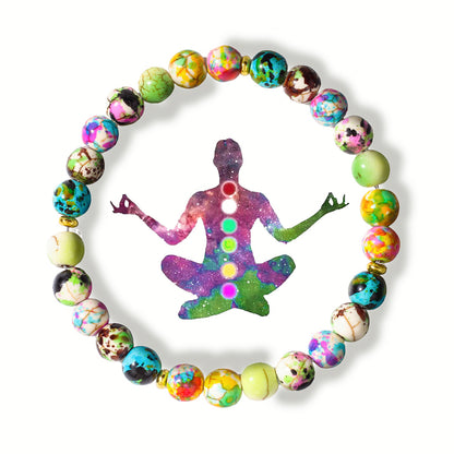 Bohemian Natural Stone Seven Chakra Yoga Synthetic Turquoise Bracelet for Women Beaded Round Bead Bracelet