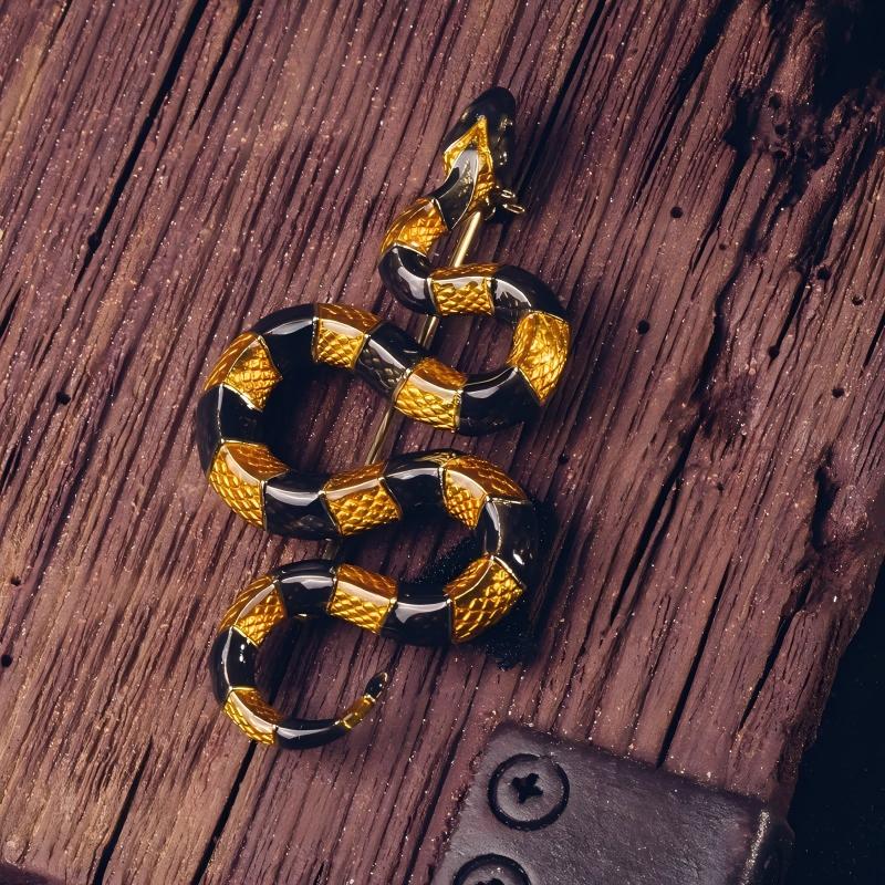Wondrous Banded Krait Brooch | Brass Enamel Snake Pin B01