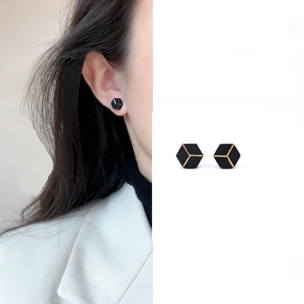 Boundary Ceramic Hexagon Earrings | Geometric Stud Earrings ER15