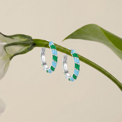 Lüshuo Enamel Hoop Earrings | Sterling Silver Earrings ER18