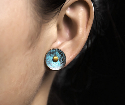 Patinated Bronze Disc Stud Earrings | ER02 Earring