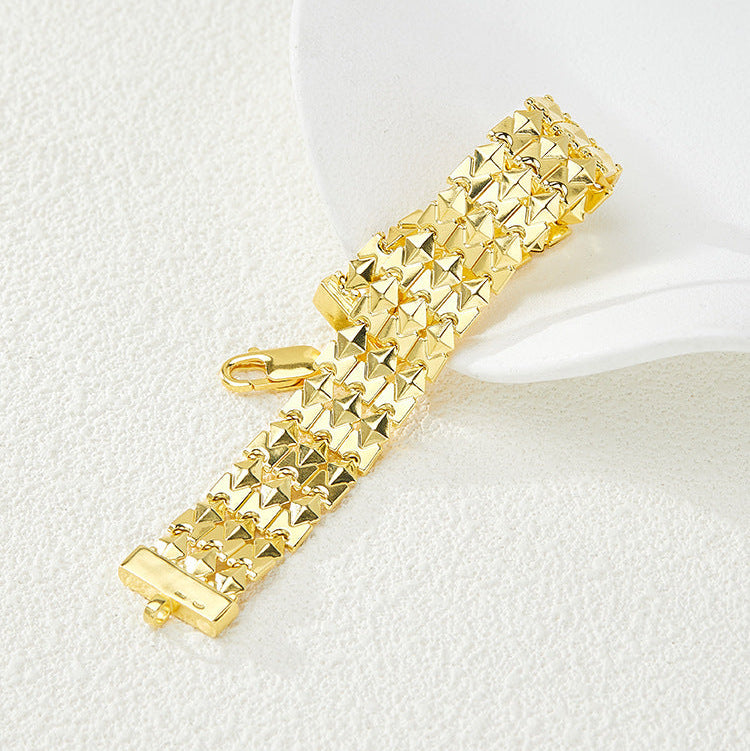 S925 Sterling Silver Triple-Row Geometric Link Bracelet | Bracelet BR10