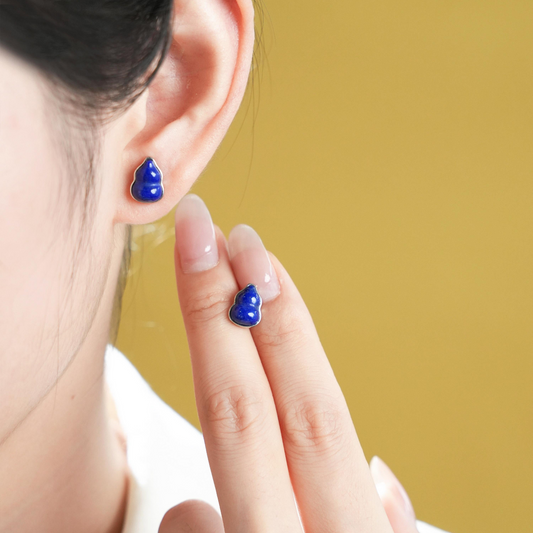 Lanlu Lapis Lazuli Gourd Earrings | Silver Stud Earrings ER19