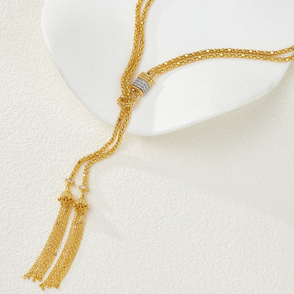 Sterling Silver Double-Chain Tassel Lariat Necklace | Adjustable Necklace NK13 Necklace