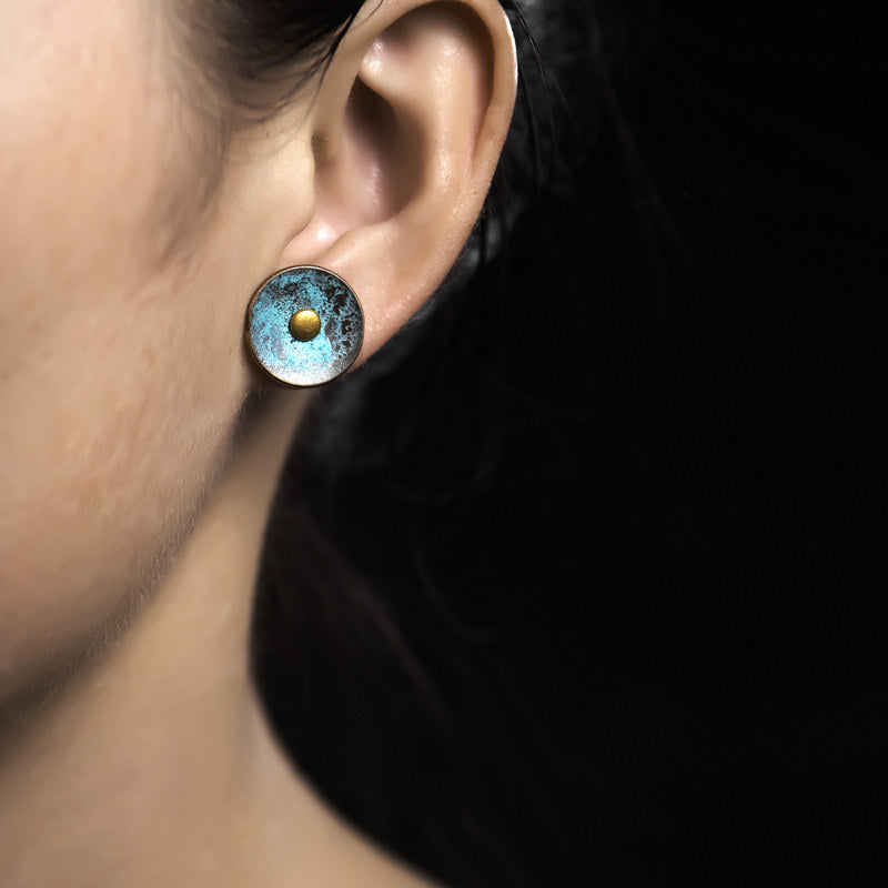 Patinated Bronze Disc Stud Earrings | ER02