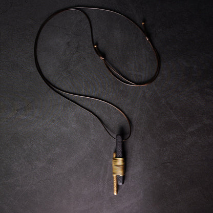 Vintage Ebony & Brass Wire Wrapped Pendant Necklace | NK01