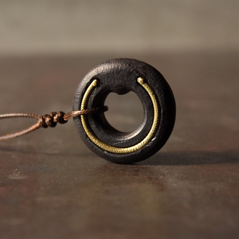 Ebony Wood Ring Pendant Necklace | Handcrafted Wooden Necklace N05