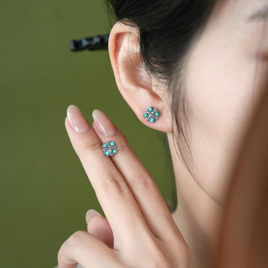 Natural Turquoise Clover Stud Earrings | Sterling Silver Earrings ER10