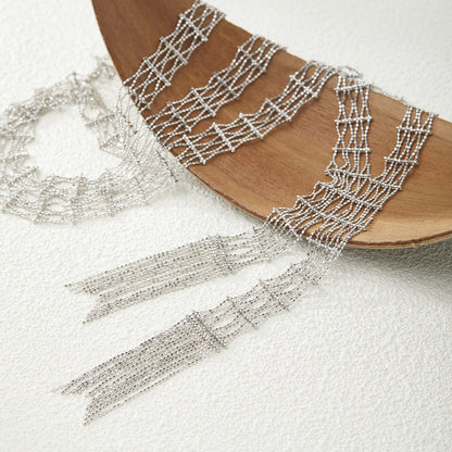 Sterling Silver Lace Fringe Scarf Necklace | Lariat Necklace NK12