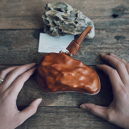 S.Leather Stone-Form Leather Pouch | Handmade Vegetable-Tanned Wristlet Bag P01 Bag