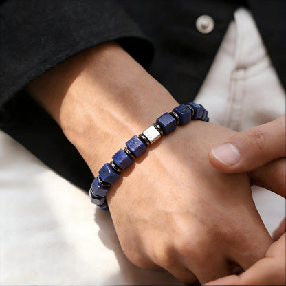 Lapis Lazuli & Black Onyx Cube Bead Bracelet | S925 Silver INSIGHT Collection B01