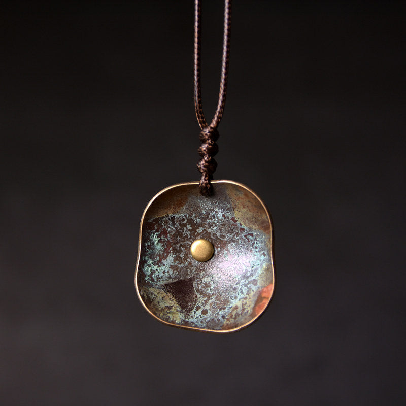 Oxidised Brass Square Pendant Necklace | Handcrafted Unisex NK07