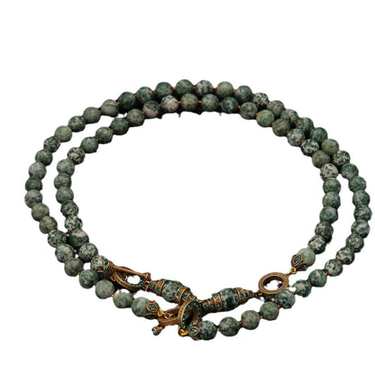 Green Pattern Stone Long Necklace - Verdant Retro Allure | iBrilliance