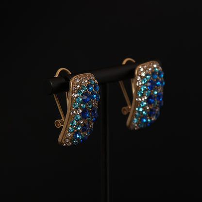 Vintage High-End Copper Alloy Ancient Style Gold Blue Full Zircon Inlaid Earrings