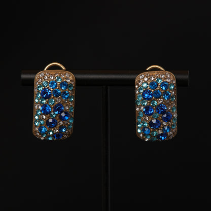 Vintage High-End Copper Alloy Ancient Style Gold Blue Full Zircon Inlaid Earrings Blue