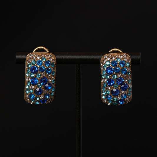 Vintage High-End Copper Alloy Ancient Style Gold Blue Full Zircon Inlaid Earrings Blue