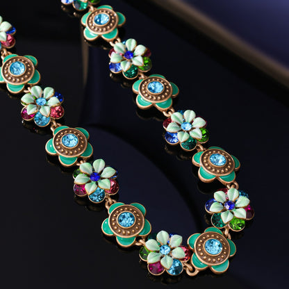 Palace Style Flower Necklace Vintage Set Antique Enamel Painted Bracelet Necklace