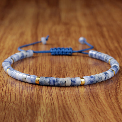 Adjustable Handmade Woven Bracelet Natural Stone Bohemian Colorful Aventurine Purple Braided Bracelet