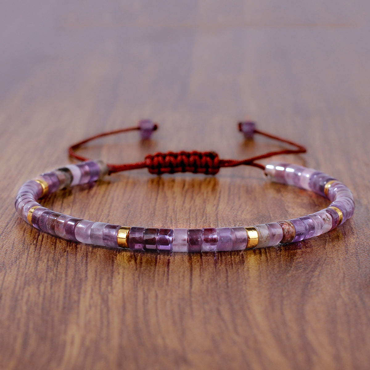 Adjustable Handmade Woven Bracelet Natural Stone Bohemian Colorful Aventurine Purple Braided Bracelet