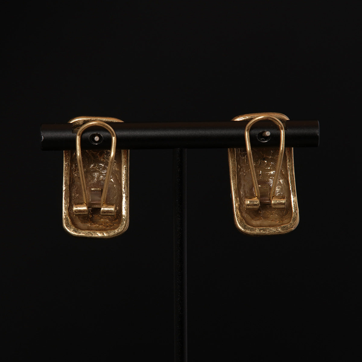 Vintage High-End Copper Alloy Ancient Style Gold Blue Full Zircon Inlaid Earrings