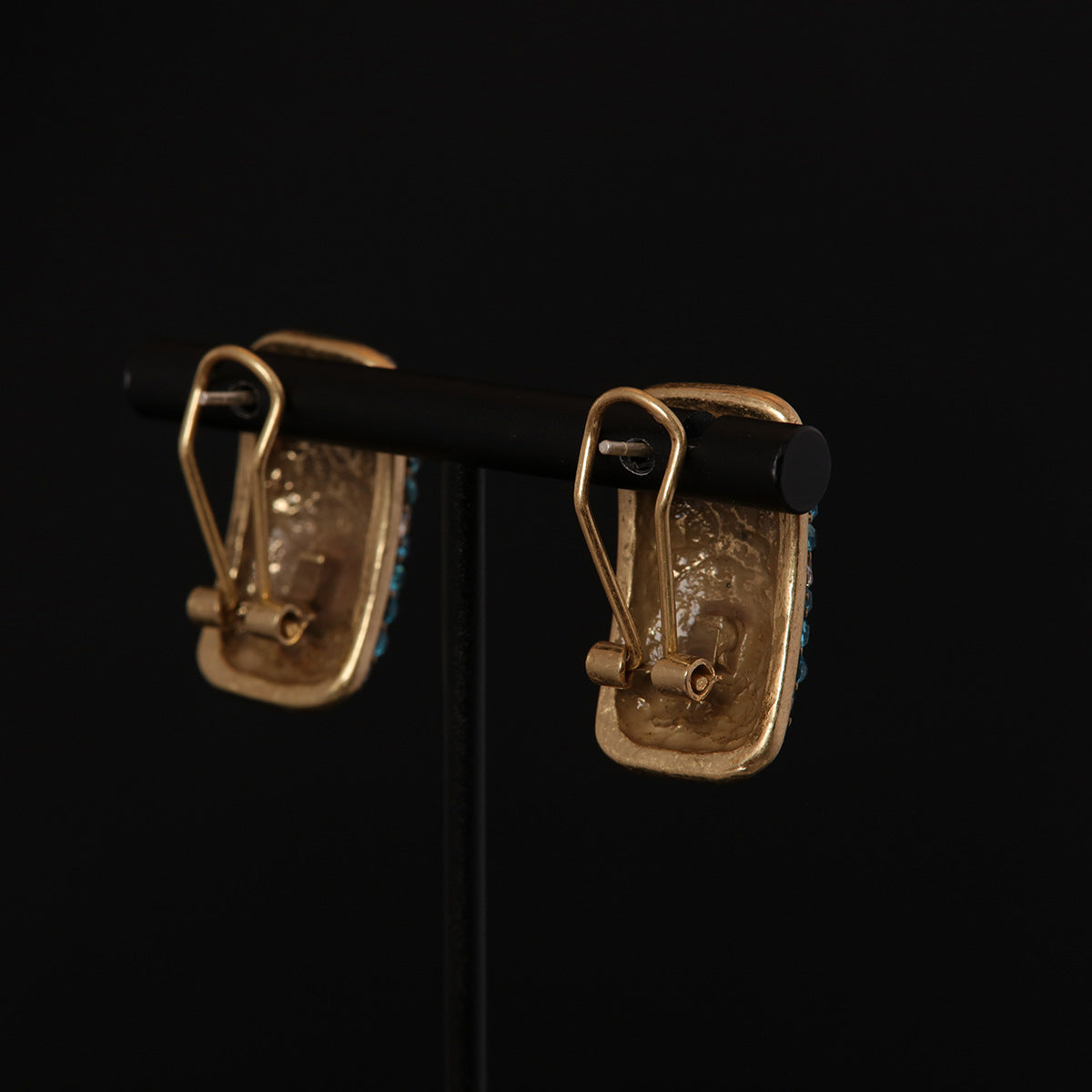 Vintage High-End Copper Alloy Ancient Style Gold Blue Full Zircon Inlaid Earrings