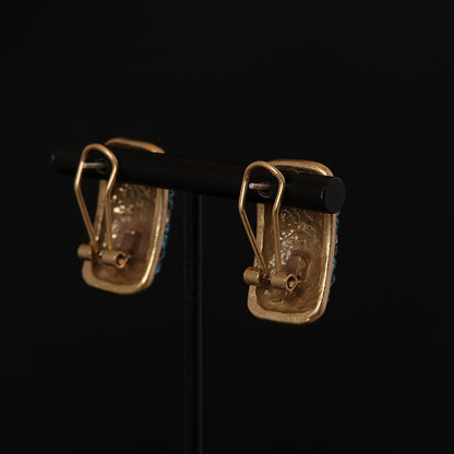 Vintage High-End Copper Alloy Ancient Style Gold Blue Full Zircon Inlaid Earrings