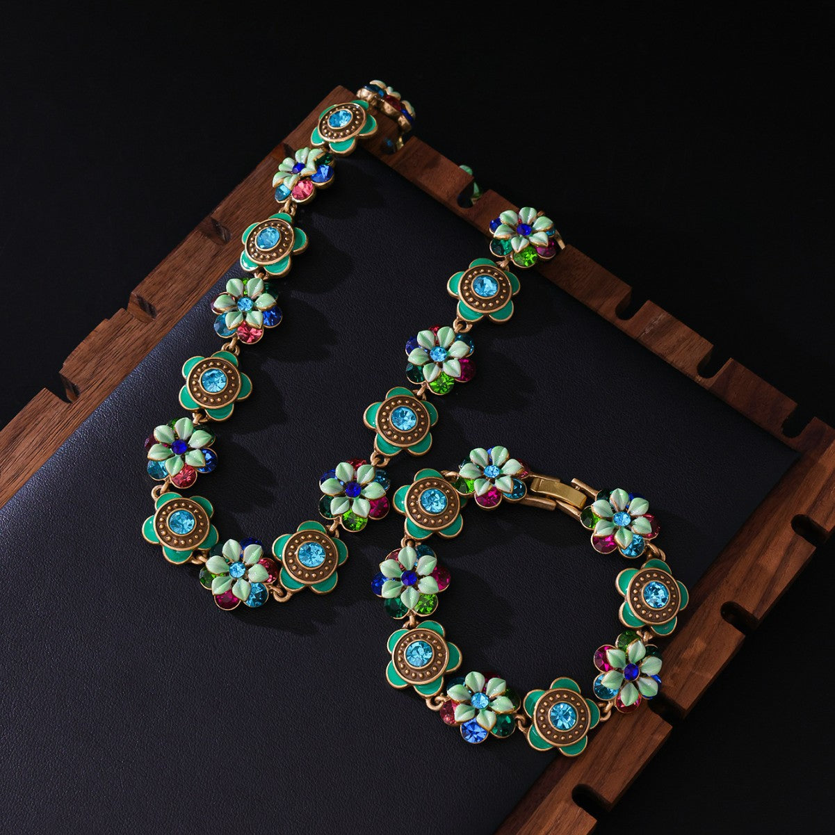 Palace Style Flower Necklace Vintage Set Antique Enamel Painted Bracelet