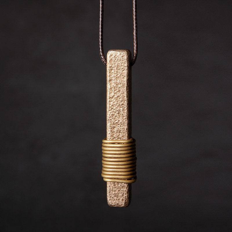 Textured Brass Bar Pendant Necklace | Necklace Q022 iBrilliance shop