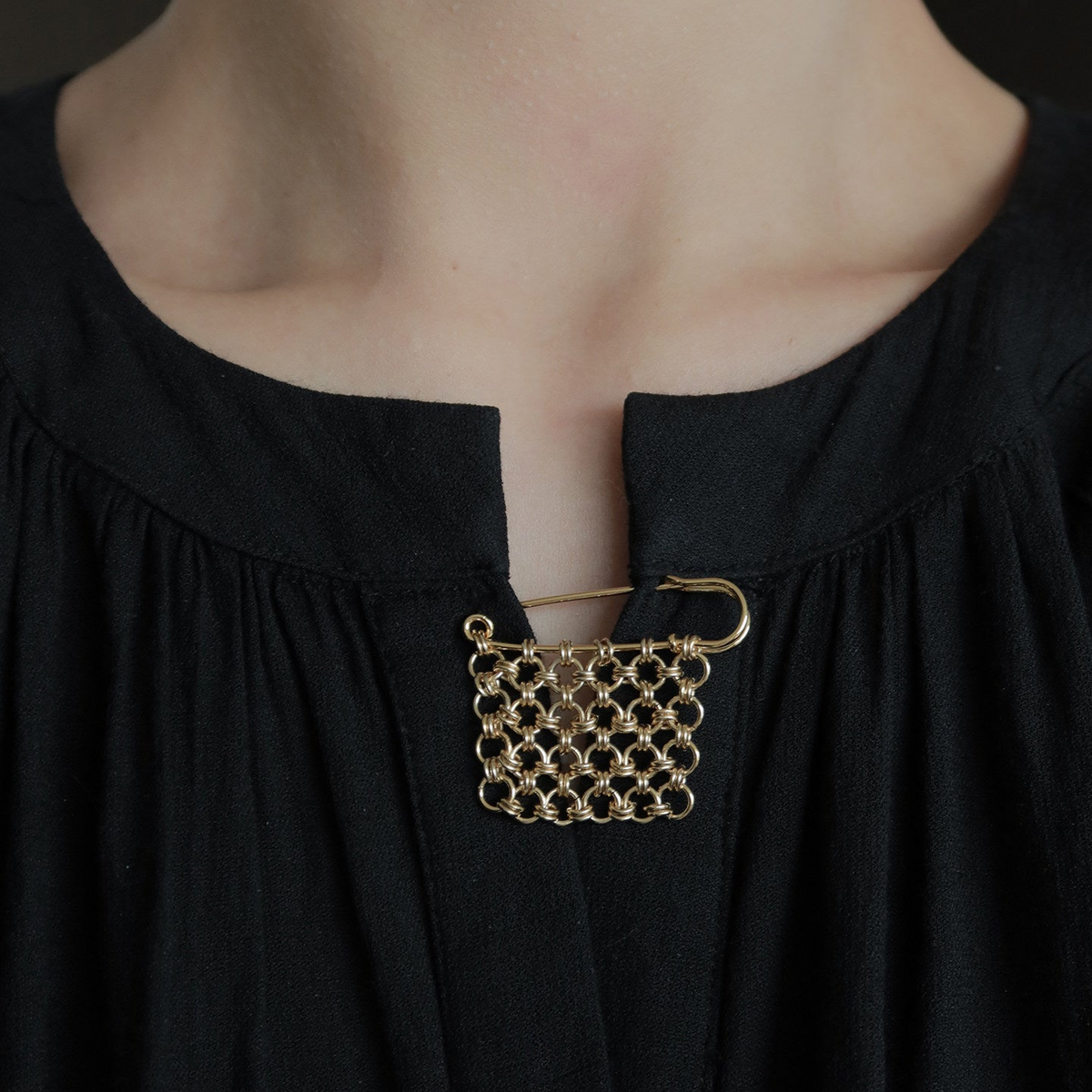 Chainmail Gold Tassel Safety Pin Brooch | Handcrafted | PN01 Brooch