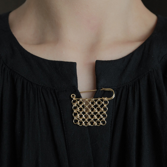 Chainmail Gold Tassel Safety Pin Brooch | Handcrafted | PN01 Brooch
