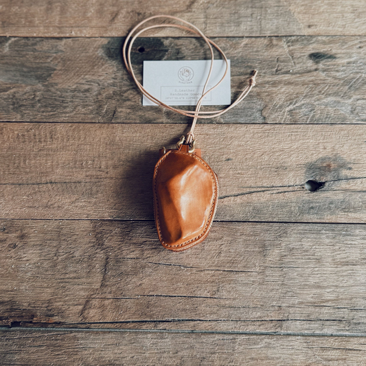 S.Leather Raw Stone Leather Key Pouch | Handmade Vegetable-Tanned Neck Bag P03