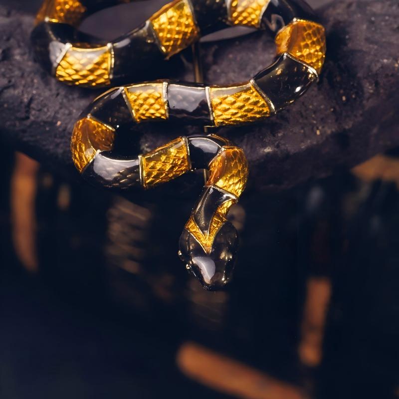 Wondrous Banded Krait Brooch B01 - brooch displayed on black leather case