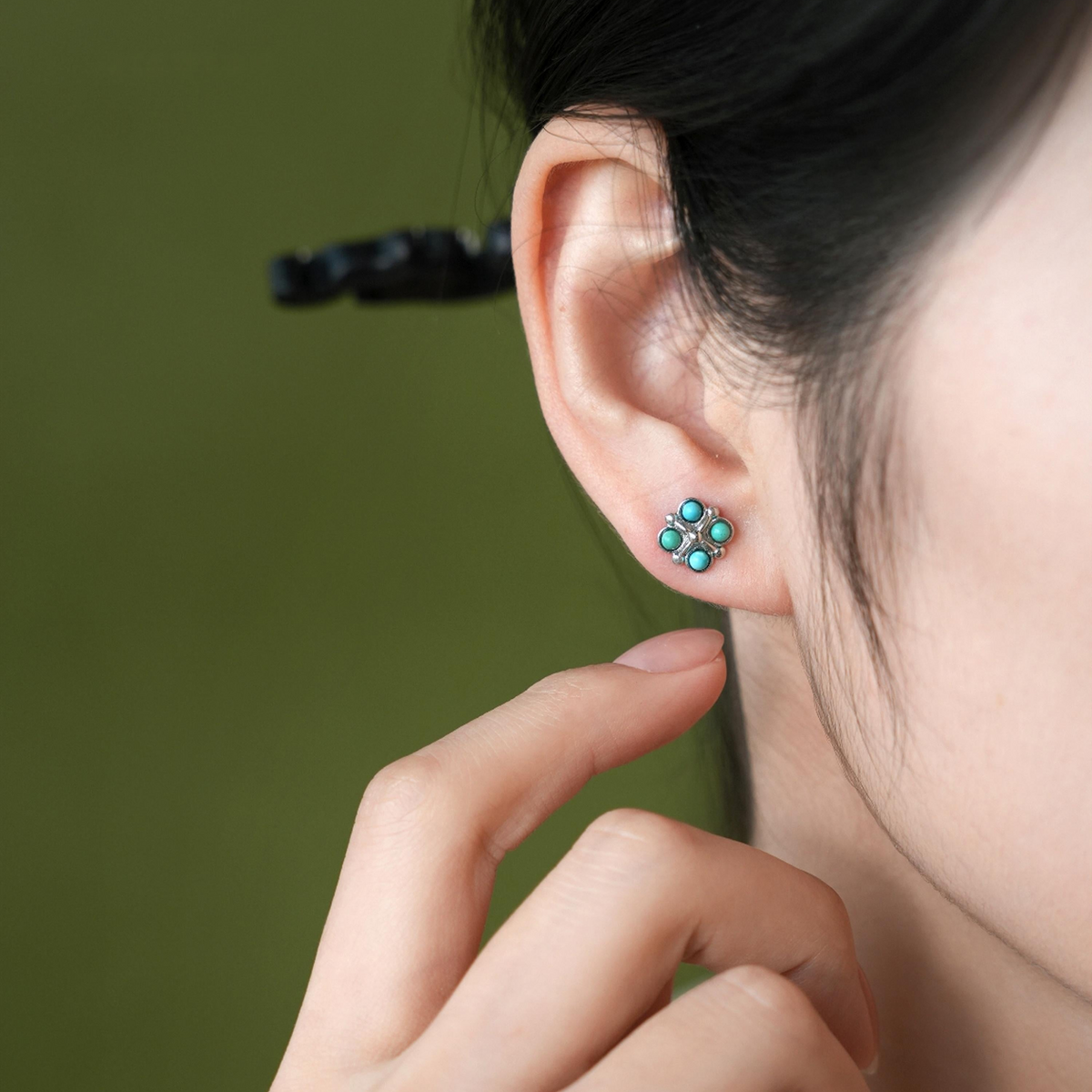 Natural Turquoise Clover Stud Earrings | Sterling Silver Earrings ER10