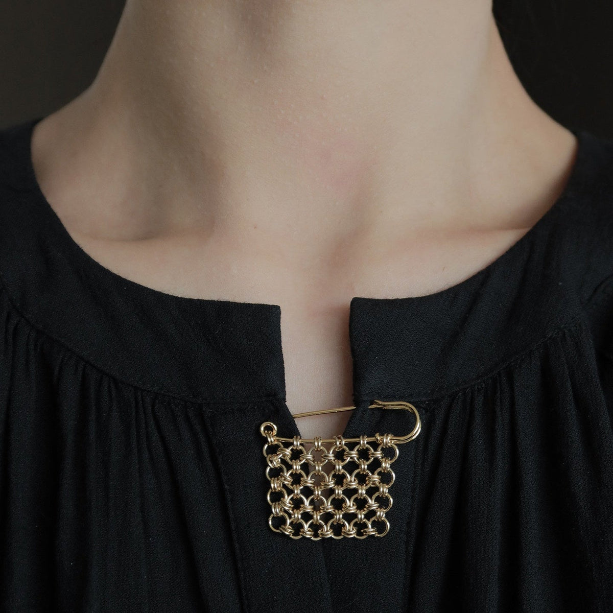 Chainmail Gold Tassel Safety Pin Brooch | Handcrafted | PN01 Brooch
