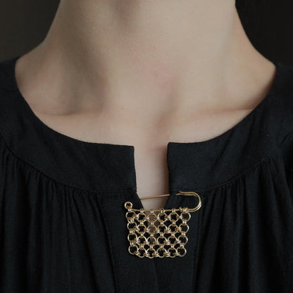 Chainmail Gold Tassel Safety Pin Brooch | Handcrafted | PN01 Brooch