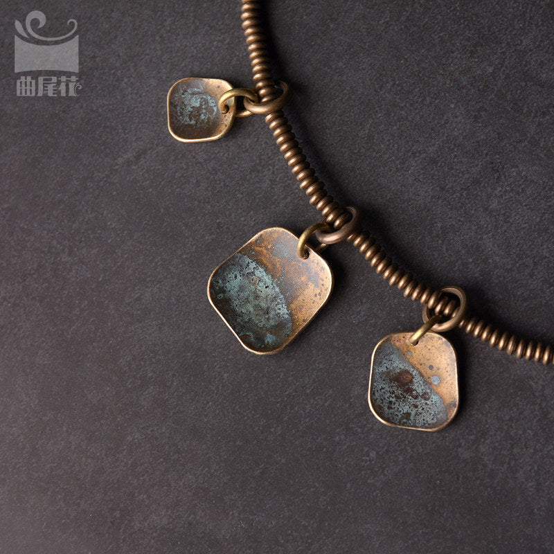 Lava Stone Vintage Brass Layered Bracelet Set | Artisan Boho Jewellery
