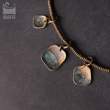 Lava Stone Vintage Brass Layered Bracelet Set | Artisan Boho Jewellery