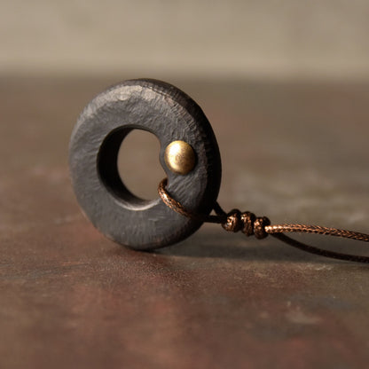 Ebony Wood Ring Pendant Necklace | Handcrafted Wooden Necklace N05