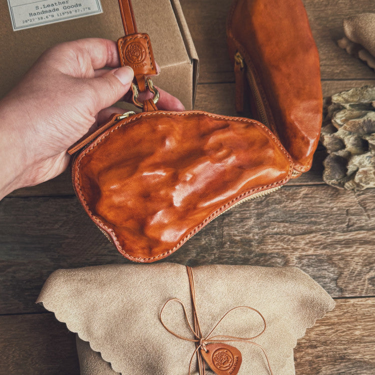 S.Leather Stone-Form Leather Pouch | Handmade Vegetable-Tanned Wristlet Bag P01 Bag