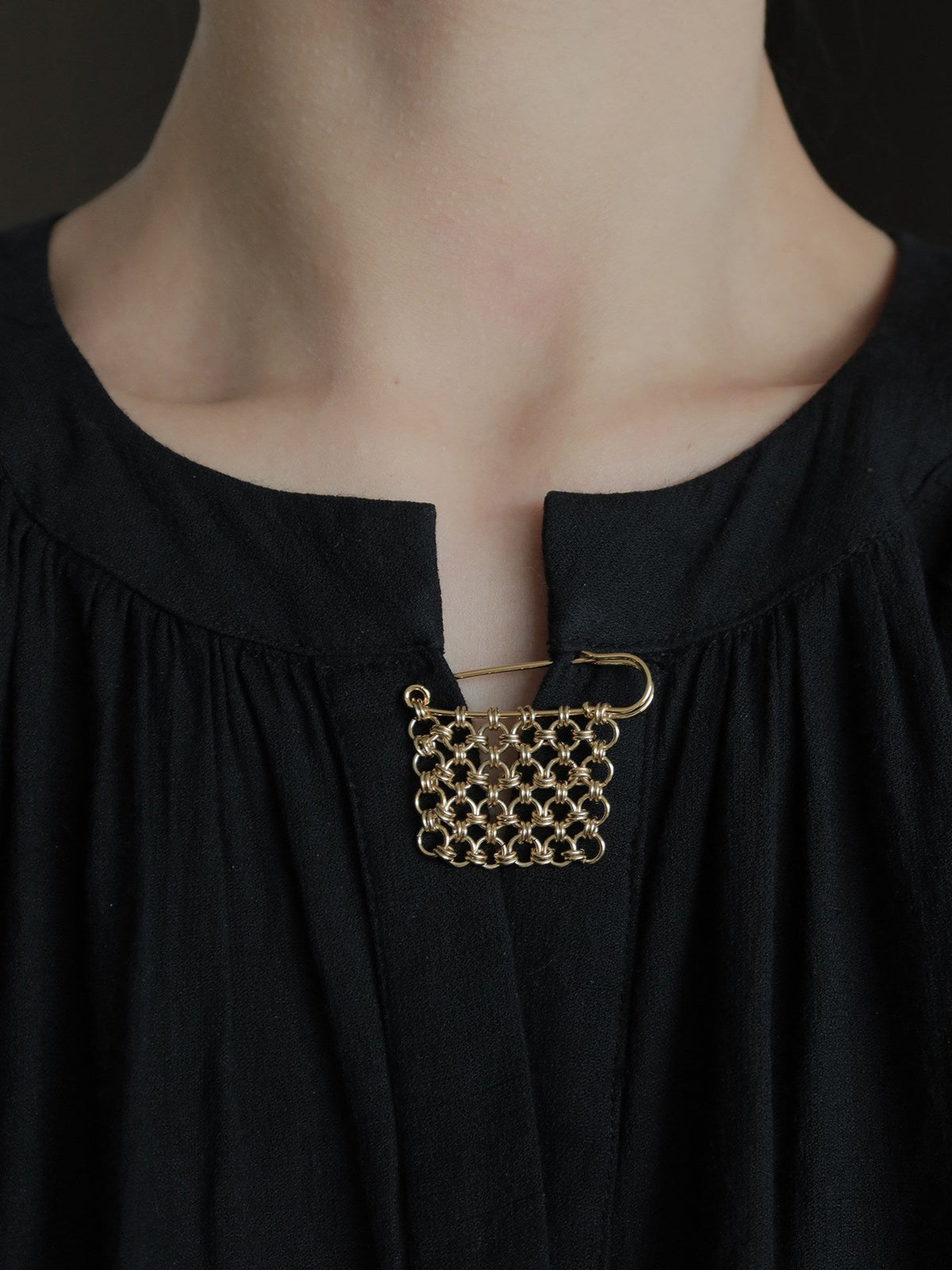 Chainmail Gold Tassel Safety Pin Brooch | Handcrafted | PN01 Brooch