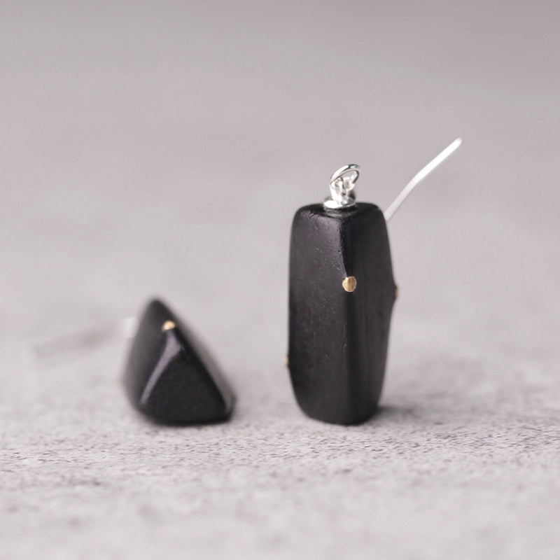 Ebony & Brass Dot Geometric Drop Earrings | ER01
